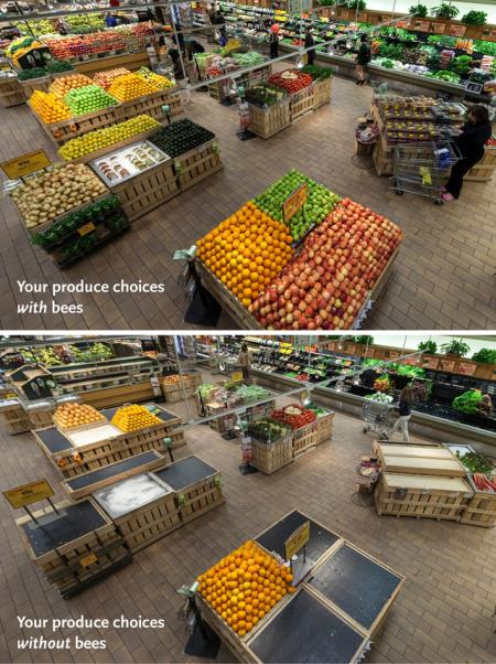Produce with and without bees