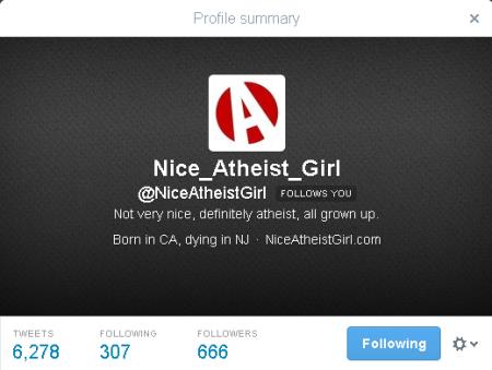 Nice Atheist Girl - Twitter 666